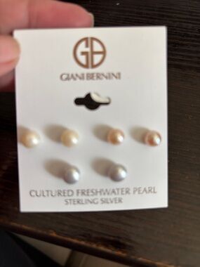 Giani Bernini Cultured Freshwater Pearl Stud Set - Cream, Pink, Silver